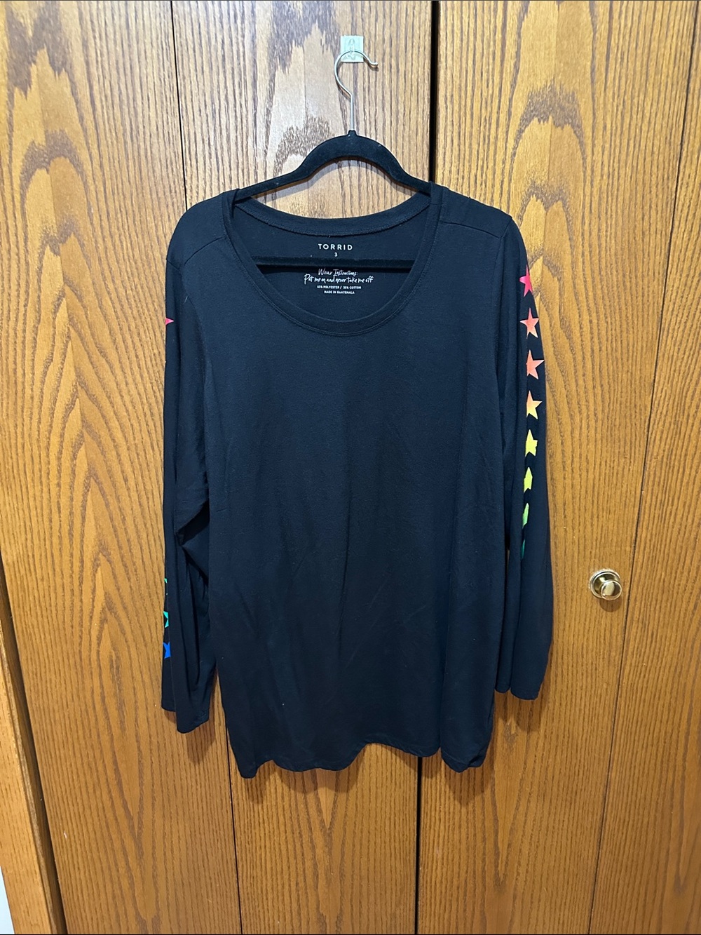 torrid Black Long Sleeve Tee with Rainbow Star Sleeves